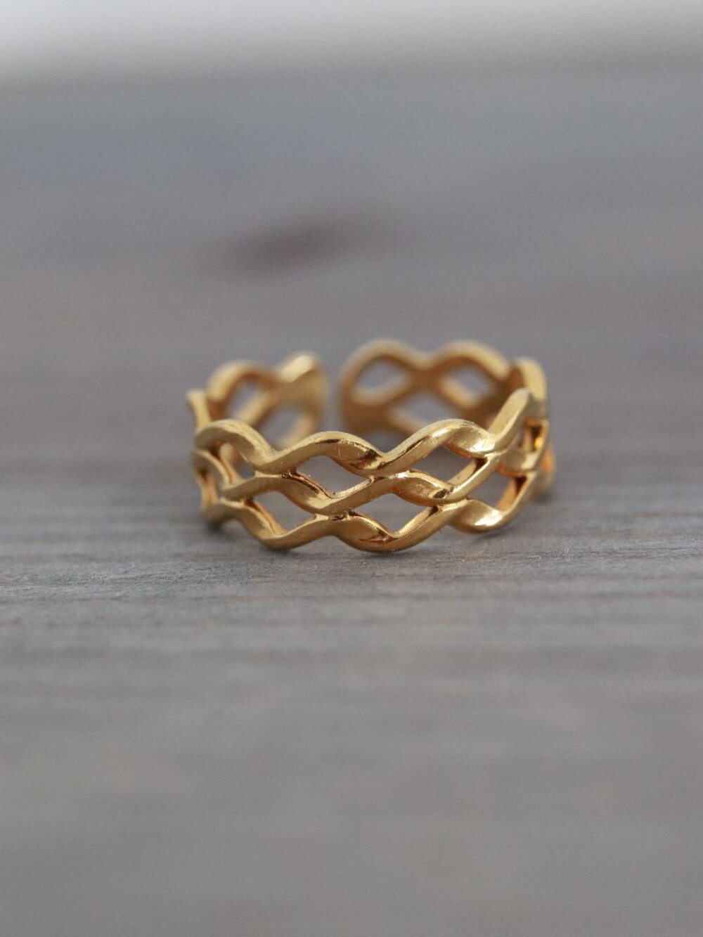 Interlocking Geometrical Style Cuff Ring 18k Gold Plated Stainless Steel